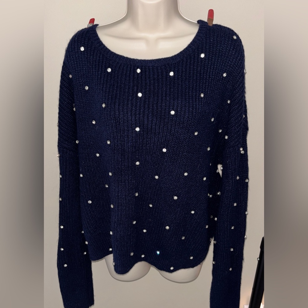Express Dark Blue Cardigan with Rhinestone Details